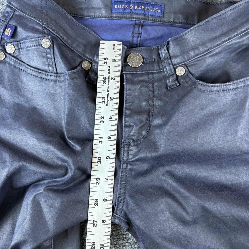 Rock & Republic Berlin Skinny Jeans Womens 28x30 Navy Denim Coated Mid Rise - Picture 6 of 14